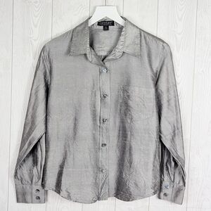 Karen Kane Lifestyle Petites Silver Shirt Women's Size Medium Button Up